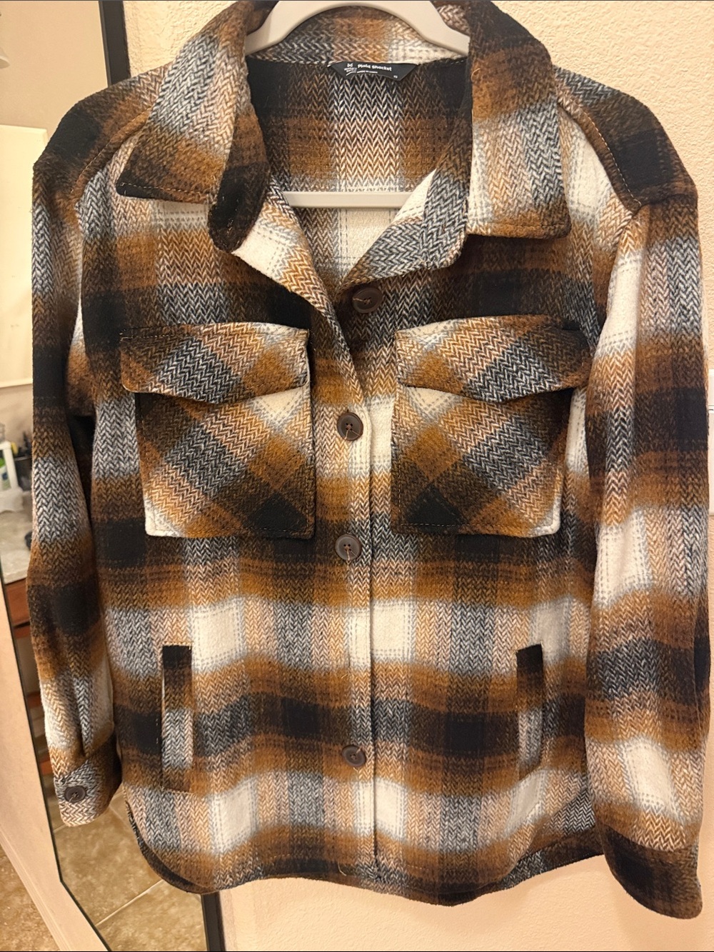 Plaid Utility Shacket Jacket in Brown and Black - Women